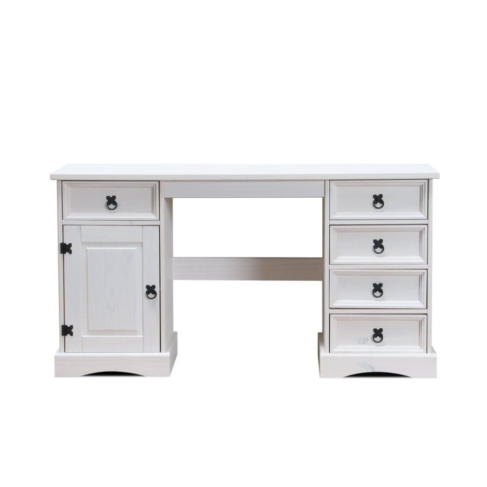 New Mexico skrivbord bredd 141 cm, höjd 76 cm med 5 lådor och 1 dörr vit/vaxat.