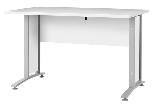 Prisme skrivebord hvid og sølvgrå stål.