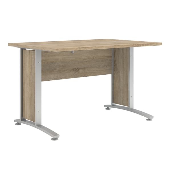 Prisme skrivebord C eg struktur dekor og sølvgrå stål.