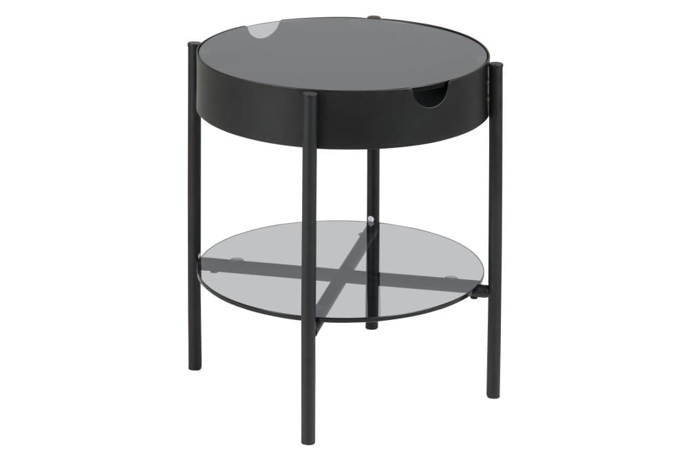 Tipon brickbord Ø45 cm med 1 hylla och förvaring, rökfärgad glasskiva.