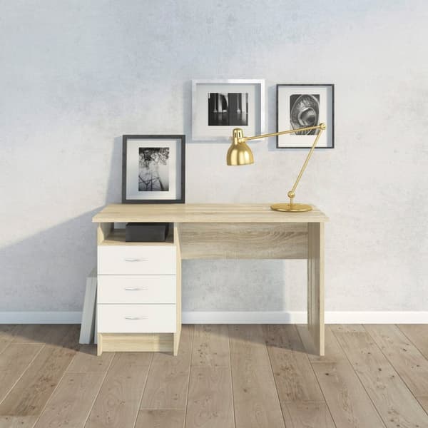 Fula skrivbord 3 lådor ek struktur dekor och vit.