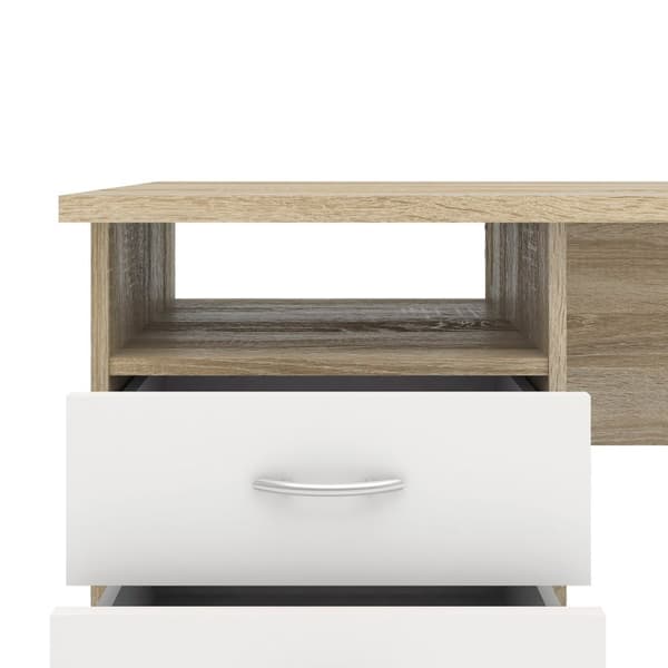 Fula skrivbord 3 lådor ek struktur dekor och vit.