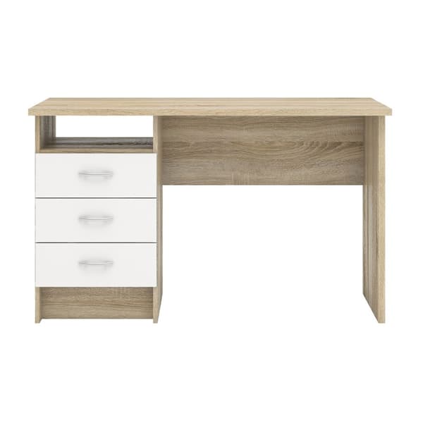 Fula skrivbord 3 lådor ek struktur dekor och vit.