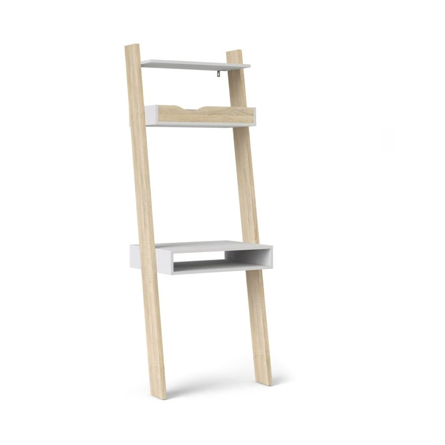 Napoli skrivbord 1 fack, 1 bricka och 1 hylla vit, ek struktur dekor.