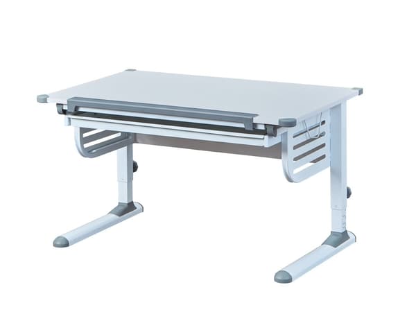 Skog  skrivbord med höj- och sänkbar skiva och 1 låda vit och grå.