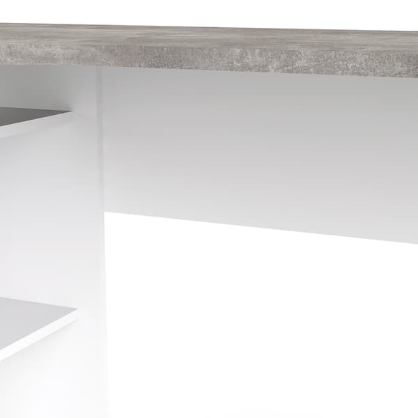 Plus skrivebord hjørneskrivebord med 3 hylder og 2 skuffer, hvid/beton dekor.