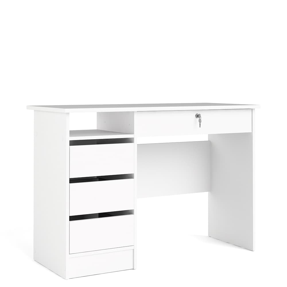 Plus skrivbord med 1 hylla, 3 små lådor och 1 stor låda med nyckel, vit.