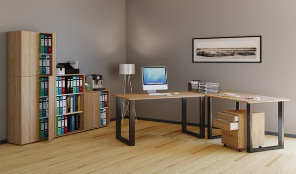 Lona hjørneskrivebord 160x160x50 cm U-stel Sonoma eg dekor, sort.