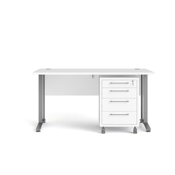 Prisme skrivbord med lådmodul på hjul, vit