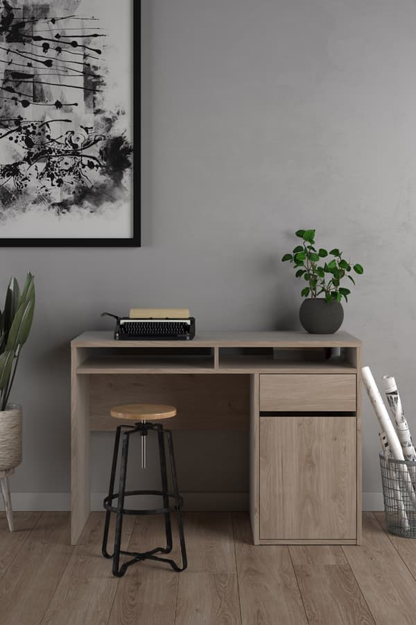 Fula skrivebord 1 skuffe og 1 låge, Hickory dekor.