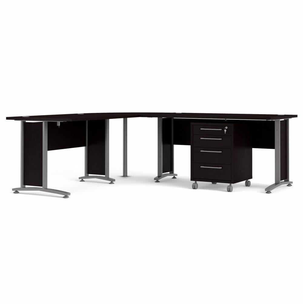 Prisme skrivbord 4 lådor svart ask-look/silvergrått stål.