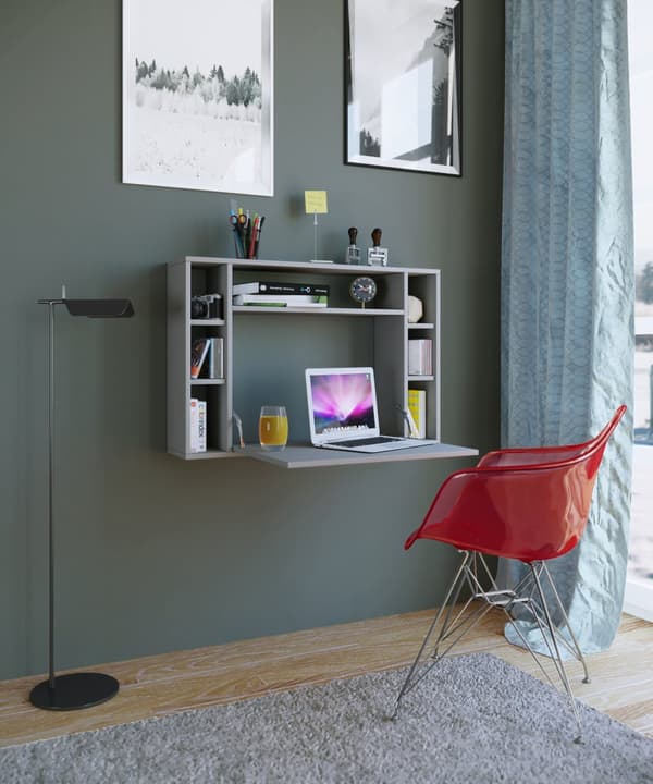 Wandila skrivbord , laptopbord vägghängt skrivskiva och 7 fack grå.