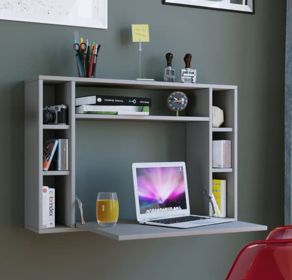 Wandila skrivbord , laptopbord vägghängt skrivskiva och 7 fack grå.