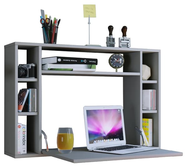 Wandila skrivbord , laptopbord vägghängt skrivskiva och 7 fack grå.