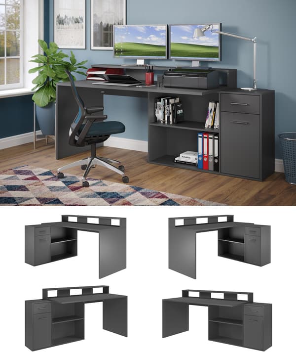 GamerBüro skrivbord gamer 1 dörr, 1 låda, 2 öppna fack antracit matt.
