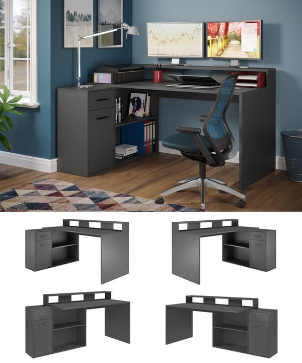 GamerBüro skrivbord gamer 1 dörr, 1 låda, 2 öppna fack antracit matt.