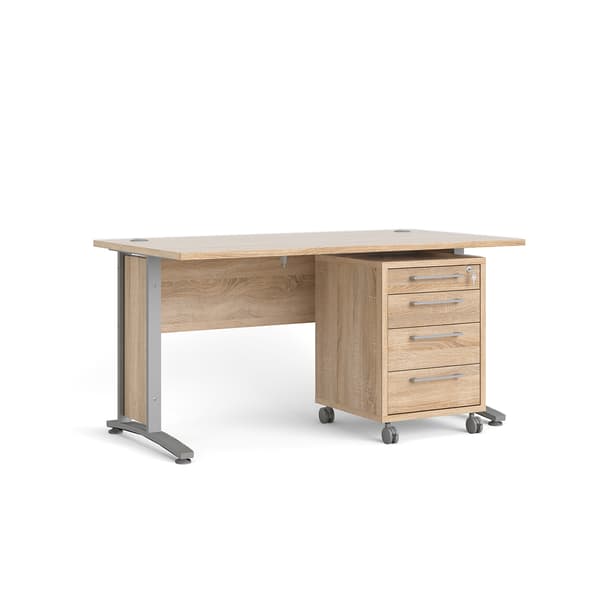 Prisme skrivebord med skuffemodul på hjul eg dekor