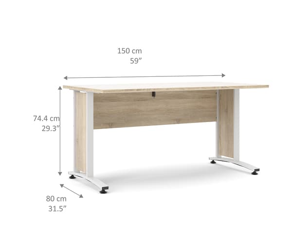 Prisme skrivebord C eg struktur dekor og hvid.
