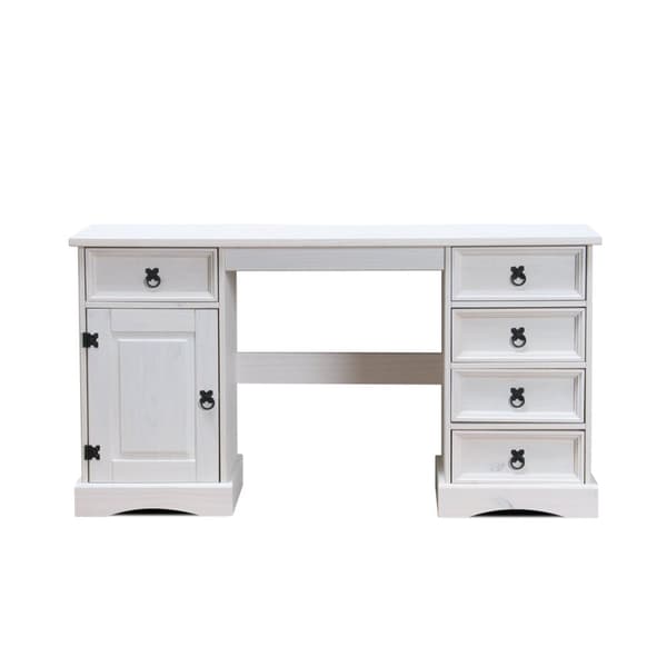New Mexico skrivebord bredde 141 cm, høyde 76 cm med 5 skuffer og 1 dør hvit/voks.