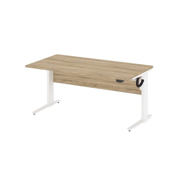 Prisme skrivebord A elektronisk heve/senke eik struktur dekor og hvit.