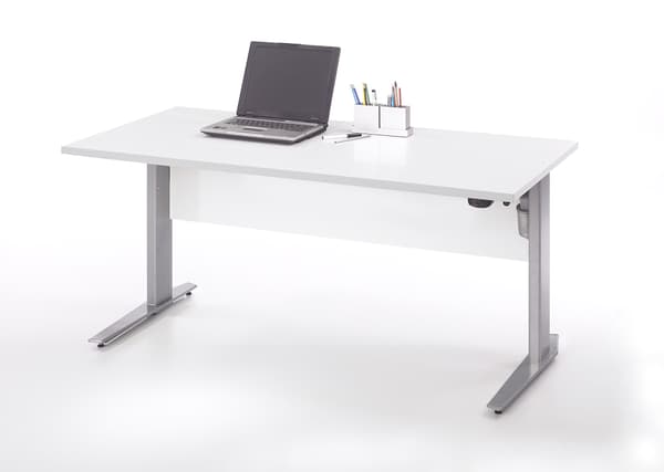 Prisme skrivebord A elektronisk heve/senke hvit og sølvgrå stål.