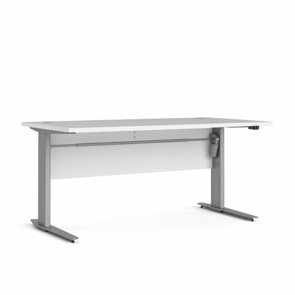 Prisme skrivebord A elektronisk heve/senke hvit og sølvgrå stål.