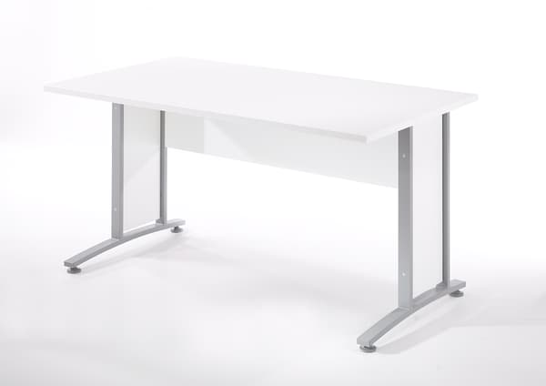 Prisme skrivebord B hvit og sølvgrå stål.