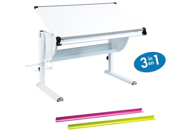 Matkan skrivebord hvit, hvit/pink/grønn.
