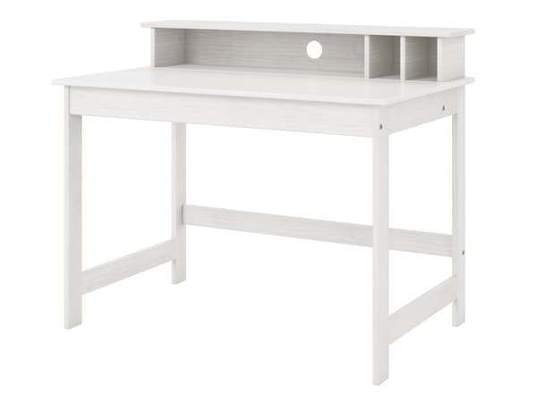 Hirsa skrivebord med 3 åpne rom hvit lakkert.