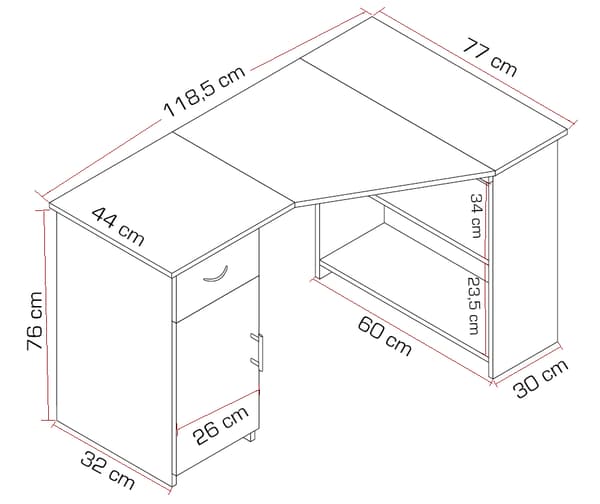 Linzia skrivebord 1 dør, 1 skuff og 2 rom hvit.