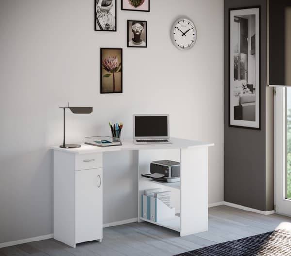 Linzia skrivebord 1 dør, 1 skuff og 2 rom hvit.