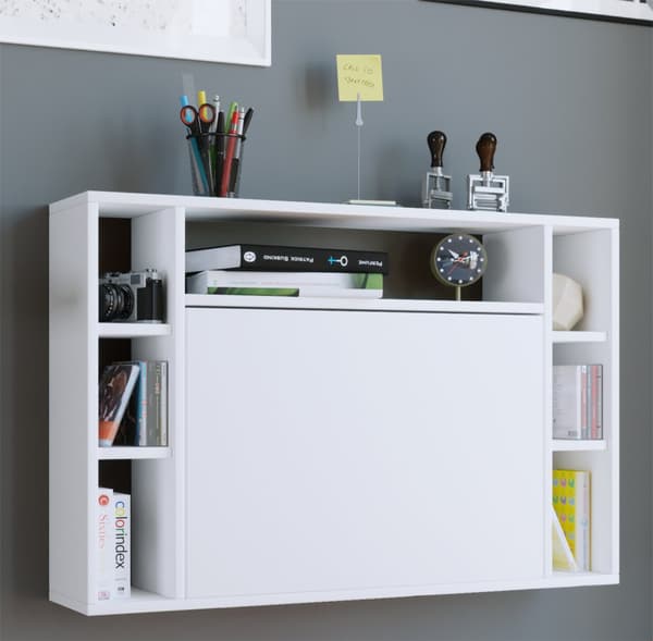 Wandila skrivebord , laptopbord vegghengt skriveplate og 7 rom hvit.