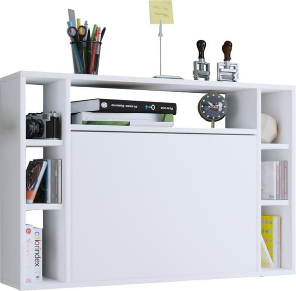Wandila skrivebord , laptopbord vegghengt skriveplate og 7 rom hvit.