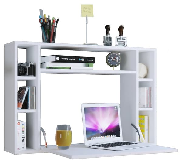 Wandila skrivebord , laptopbord vegghengt skriveplate og 7 rom hvit.