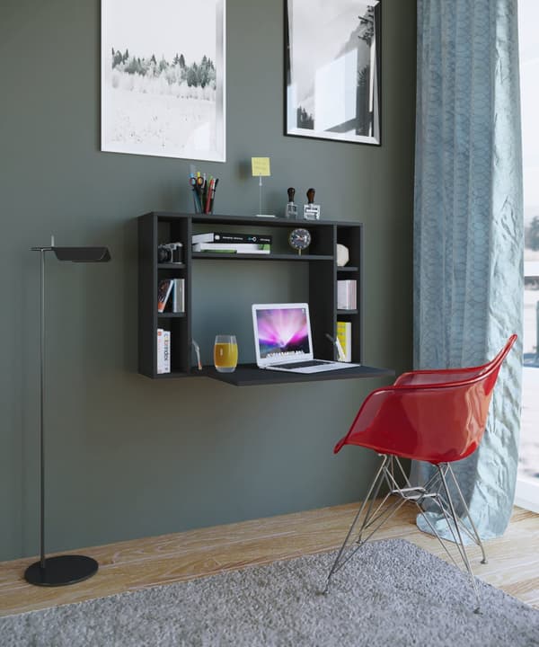 Wandila skrivebord , laptopbord vegghengt skriveplate og 7 rom svart.