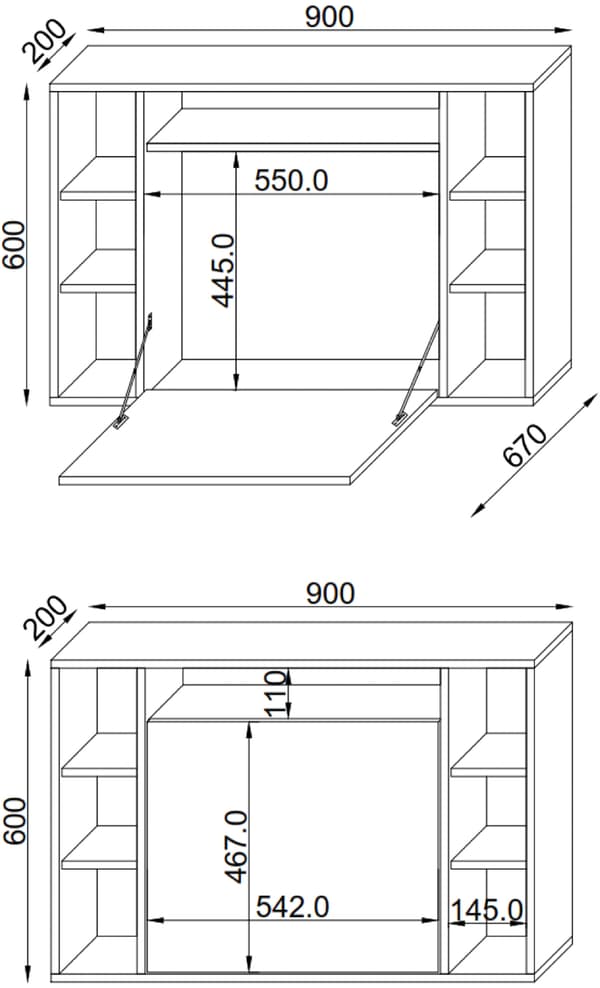 Wandila skrivebord , laptopbord vegghengt skriveplate og 7 rom svart.