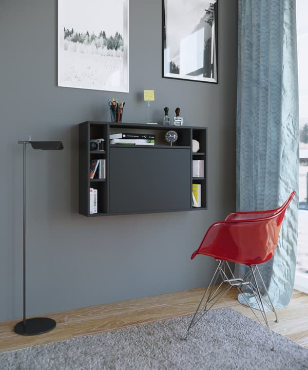 Wandila skrivebord , laptopbord vegghengt skriveplate og 7 rom svart.