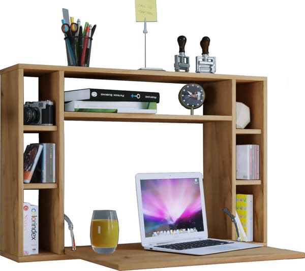 Wandila skrivebord , laptopbord vegghengt skriveplate og 7 rom honning eik dekor.