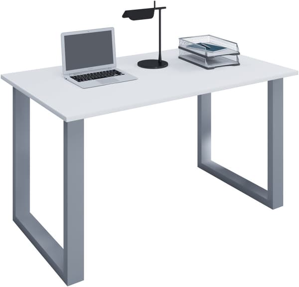 Lona skrivebord 110x50 cm U-ben hvit, sølvfarget.