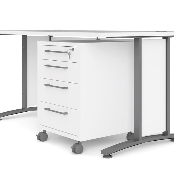 Prisme skrivebord med skuffemodul på hjul, hvit