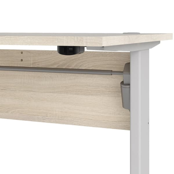 Prisme skrivebord elektrisk heve senke funksjon eik struktur dekor og hvit .