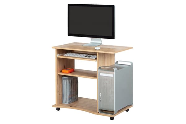 Addu skrivebord 1 tastaturhylle, 4 ruller, 1 oppbevaringsrom, eik artisan dekor.