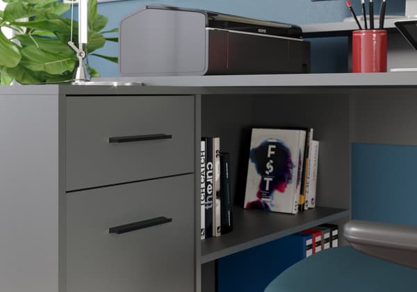 GamerBüro skrivebord gamer, 1 dør, 1 skuff, 2 åpne rom  antrasitt matt.