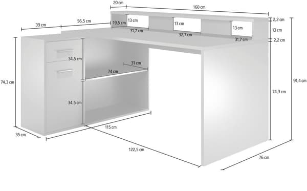 GamerBüro skrivebord gamer, 1 dør, 1 skuff, 2 åpne rom  antrasitt matt.