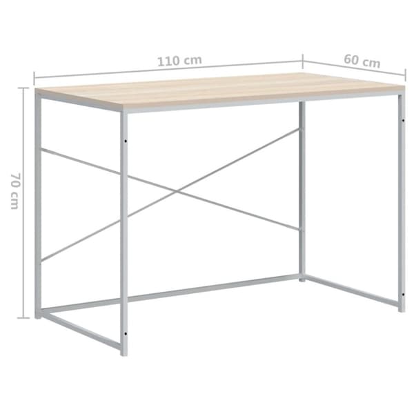 vidaXL Tietokonepöytä valkoinen ja Sonoma-tammi 110x60x70 cm lastulevy