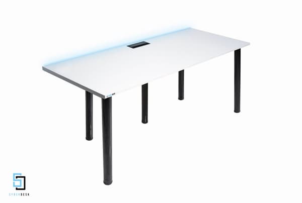 SyberDesk Gaming skrivbord PRO LED XXL, Spelskrivbord, 165x68, vitt stort datorbord