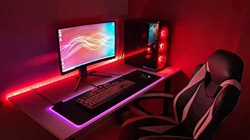 SyberDesk Gaming skrivbord PRO LED XXL, Spelskrivbord, 165x68, vitt stort datorbord