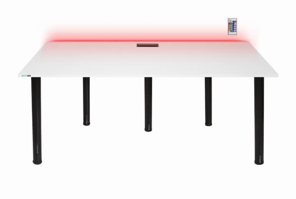 SyberDesk Gaming skrivbord PRO LED XXL, Spelskrivbord, 165x68, vitt stort datorbord
