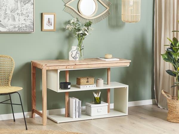 Skrivebord Lyst Træ og Hvid 120 x 45 cm Modulær L-formet Kommode Opbevaring Multifunktionel til Computerbord Kontor Minimalistisk Design