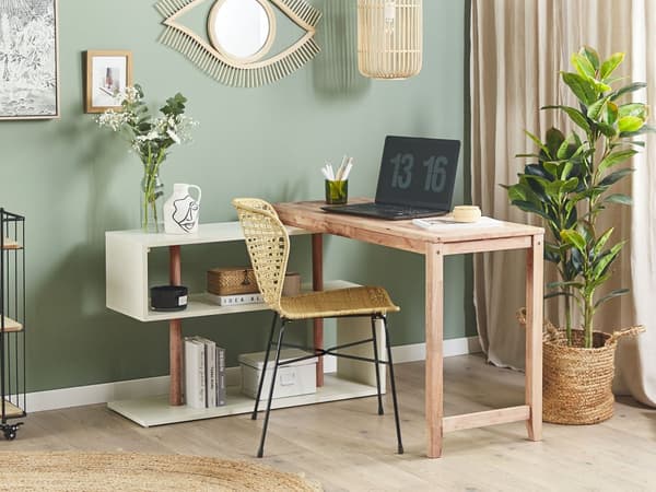 Skrivebord Lyst Træ og Hvid 120 x 45 cm Modulær L-formet Kommode Opbevaring Multifunktionel til Computerbord Kontor Minimalistisk Design